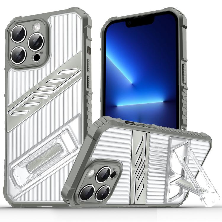 

For iPhone 13 Pro Max Plating Holder PC Hybrid TPU Phone Case(Space Gray)