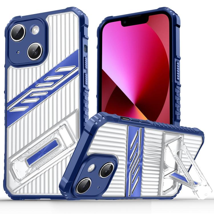 

For iPhone 13 Plating Holder PC Hybrid TPU Phone Case(Navy Blue)