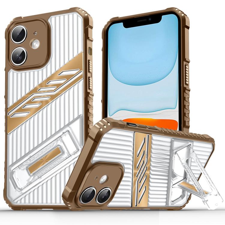 

For iPhone 11 Plating Holder PC Hybrid TPU Phone Case(Desert Gold)