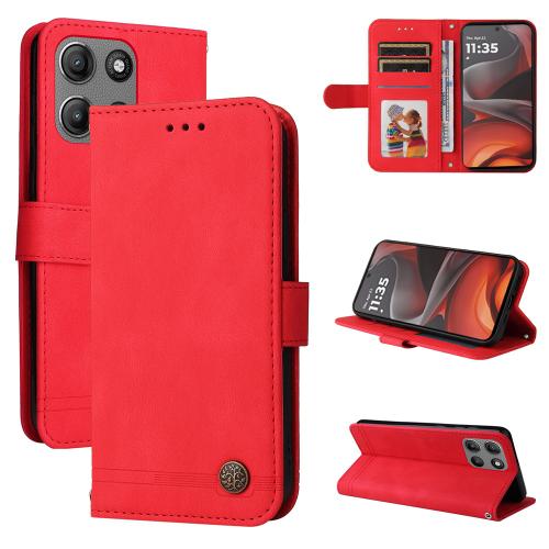 

For Motorola Moto G15 / G15 Power Skin Feel Life Tree Metal Button Leather Phone Case(Red)