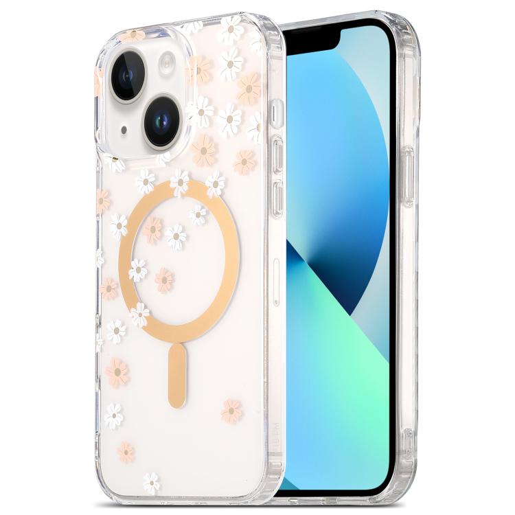 

For iPhone 13 Dual-side Laminating IMD MagSafe Phone Case(Pink and White Daisy)
