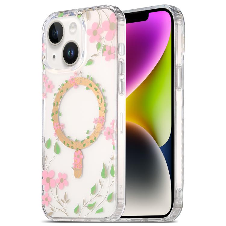 

For iPhone 14 Dual-side Laminating IMD MagSafe Phone Case(Pink Flowers)