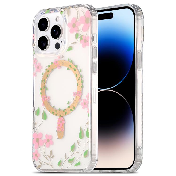

For iPhone 14 Pro Dual-side Laminating IMD MagSafe Phone Case(Pink Flowers)