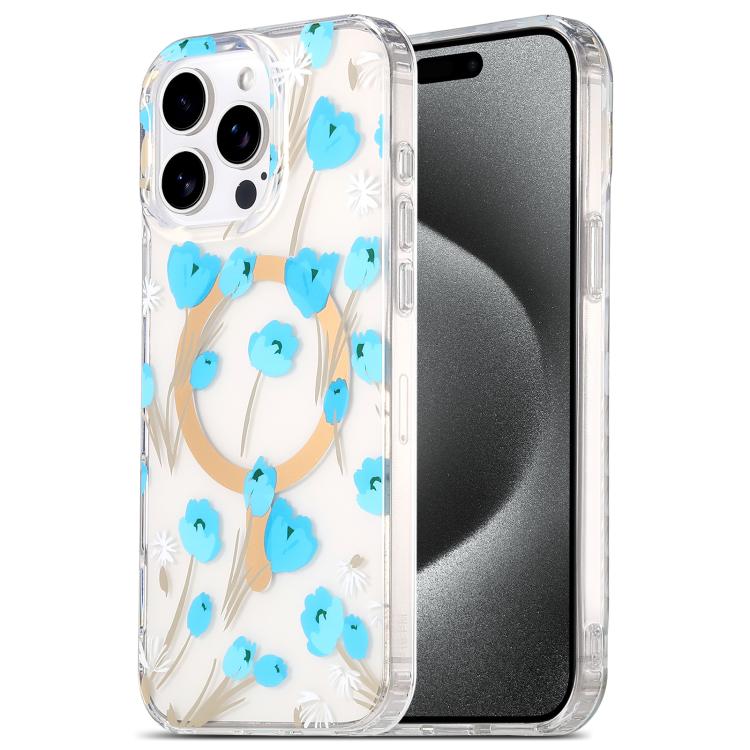 

For iPhone 15 Pro Dual-side Laminating IMD MagSafe Phone Case(Blue Flowers)