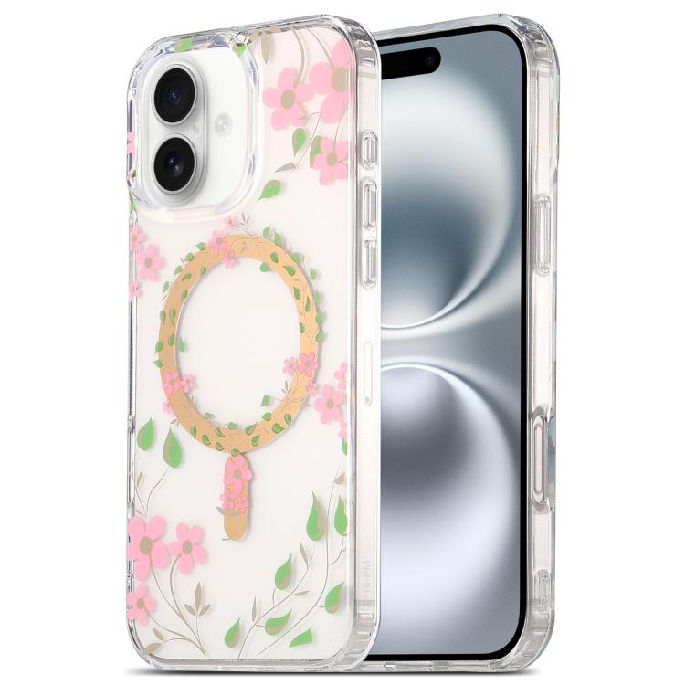 

For iPhone 16 Dual-side Laminating IMD MagSafe Phone Case(Pink Flowers)