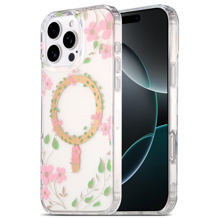 

For iPhone 16 Pro Dual-side Laminating IMD MagSafe Phone Case(Pink Flowers)