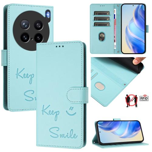 

For vivo X200s 5G Smile Embossing RFID Leather Phone Case(Mint Green)
