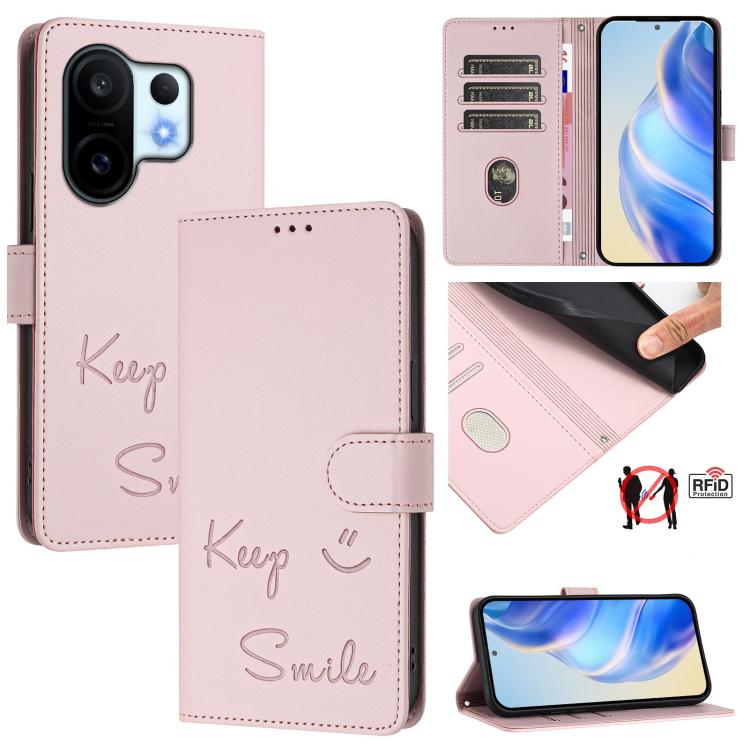 

For vivo S30 Pro mini Smile Embossing RFID Leather Phone Case(Pink)