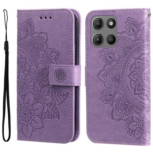 

For Motorola Moto G15 / G15 Power Seven-petal Flowers Embossing Leather Phone Case(Light Purple)