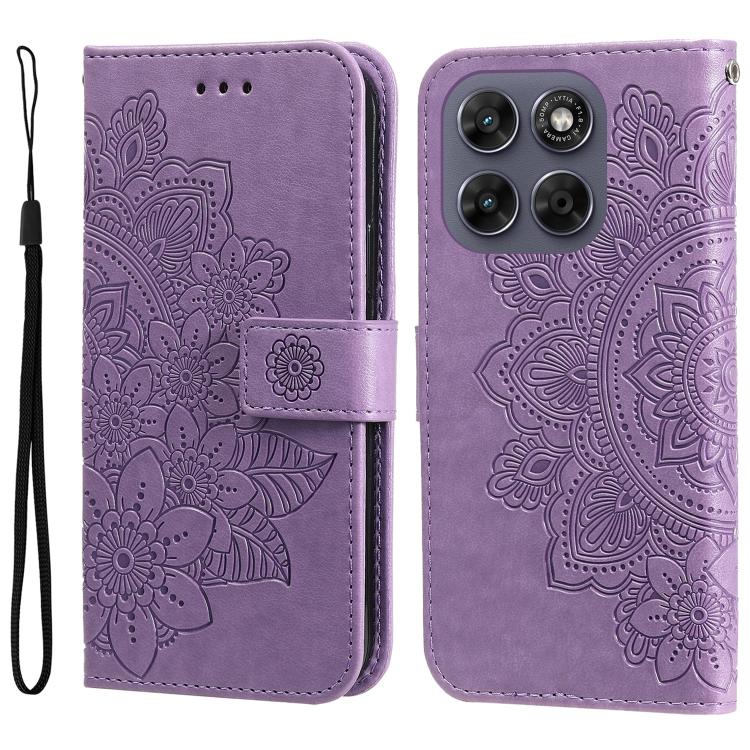 For Motorola Moto G Max / G87 / G77 / G67 5G Seven-petal Flowers Embossing Leather Phone Case(Light Purple)