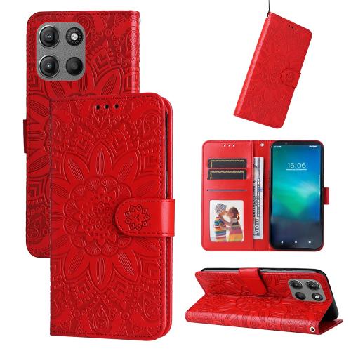 

For Motorola Moto G15 / G15 Power Embossed Sunflower Leather Phone Case(Red)