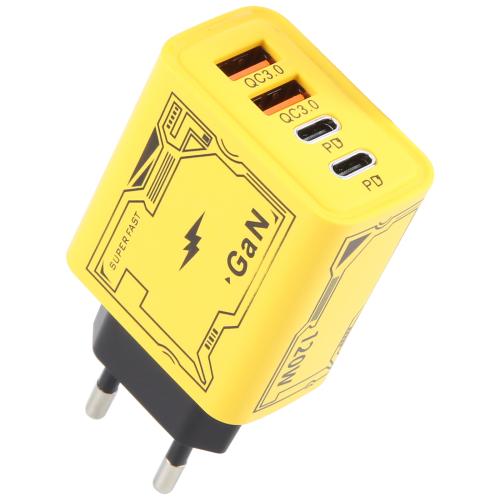 

KO-72 GaN 120W Charge Adapter 4 Port 2 PD 2 QC 3.0 USB and USB-C / Type-C Fast Charger, Plug Type:EU Plug(Yellow)