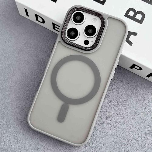 

For iPhone 16 Pro Max Diamond Lens Frame PC Hybrid TPU MagSafe Phone Case(Grey)