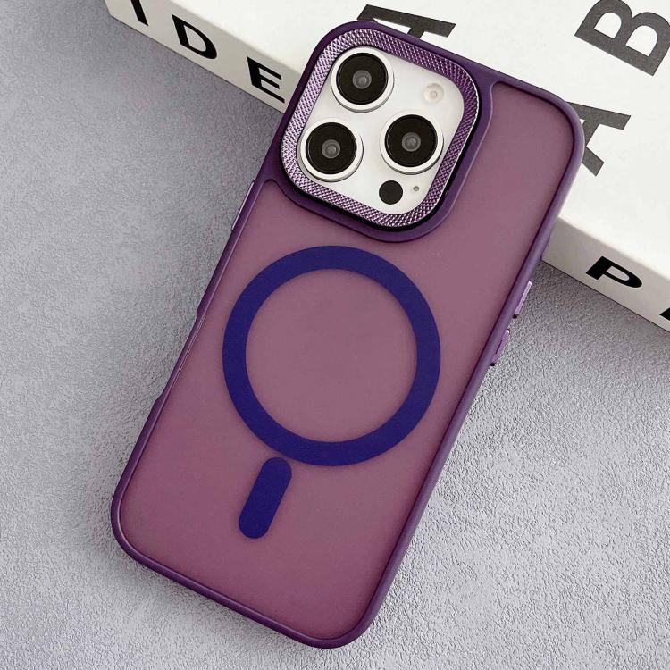 

For iPhone 16 Pro Diamond Lens Frame PC Hybrid TPU MagSafe Phone Case(Purple)