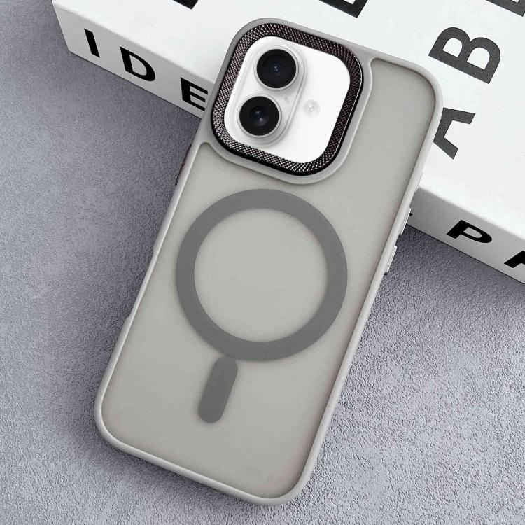 

For iPhone 16 Plus Diamond Lens Frame PC Hybrid TPU MagSafe Phone Case(Grey)