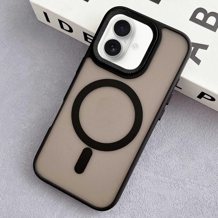 

For iPhone 16 Diamond Lens Frame PC Hybrid TPU MagSafe Phone Case(Black)