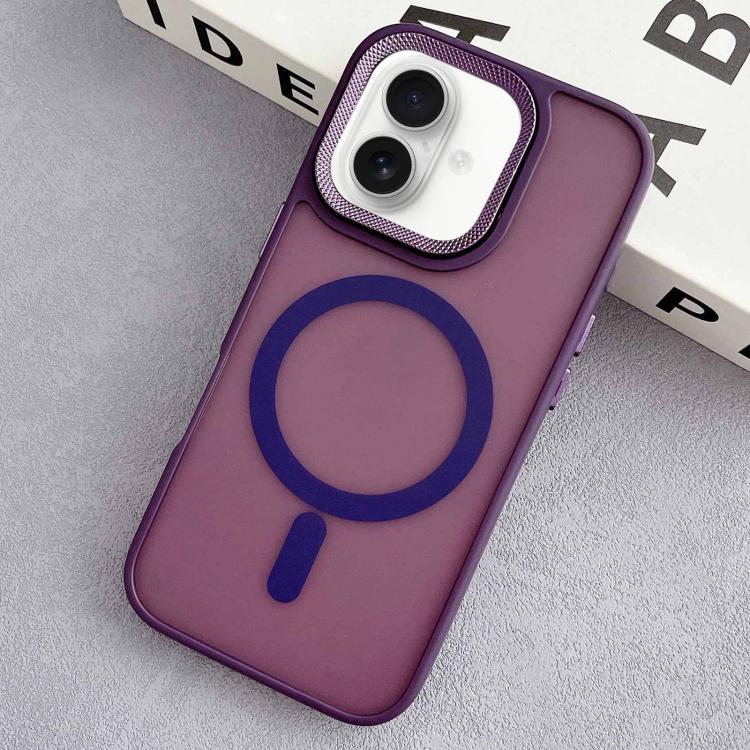 

For iPhone 16 Diamond Lens Frame PC Hybrid TPU MagSafe Phone Case(Purple)