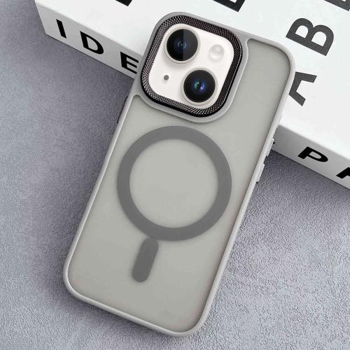 

For iPhone 14 Diamond Lens Frame PC Hybrid TPU MagSafe Phone Case(Grey)