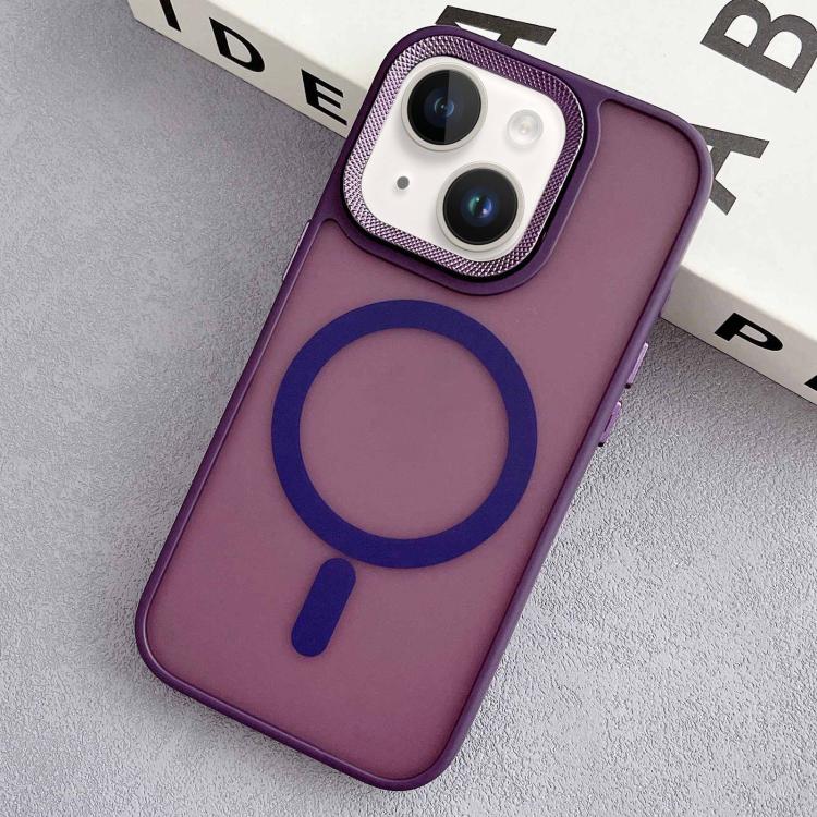 

For iPhone 14 Diamond Lens Frame PC Hybrid TPU MagSafe Phone Case(Purple)