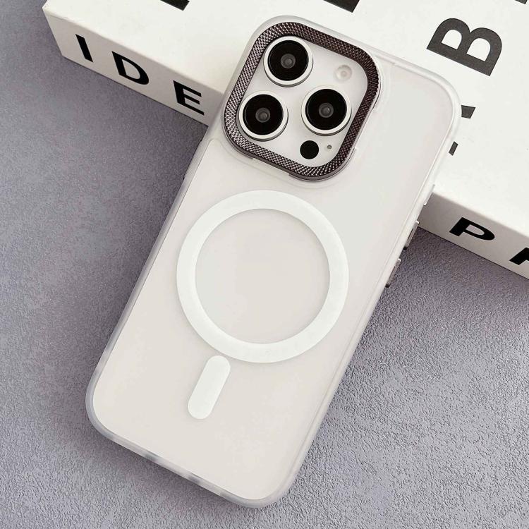 

For iPhone 13 Pro Diamond Lens Frame PC Hybrid TPU MagSafe Phone Case(White)