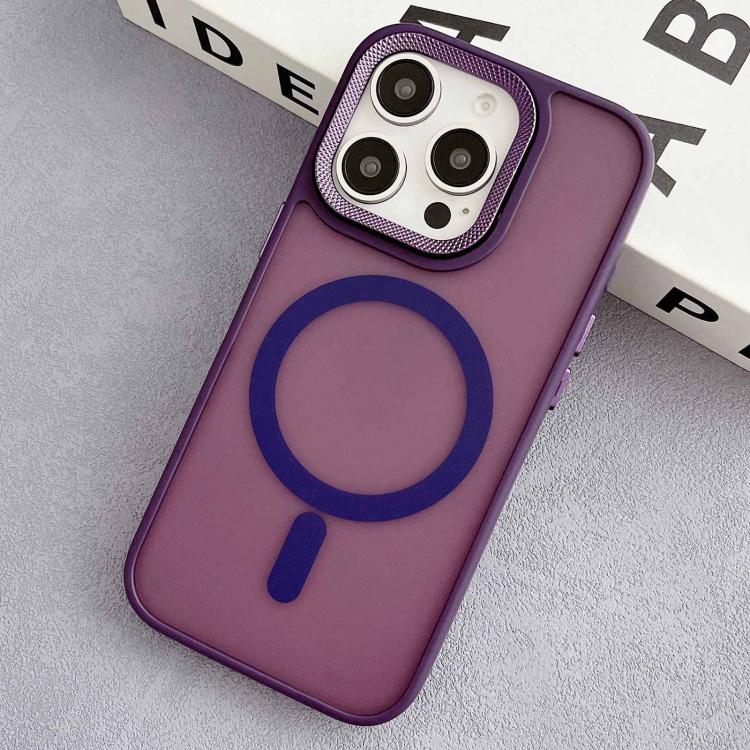 

For iPhone 12 Pro Max Diamond Lens Frame PC Hybrid TPU MagSafe Phone Case(Purple)