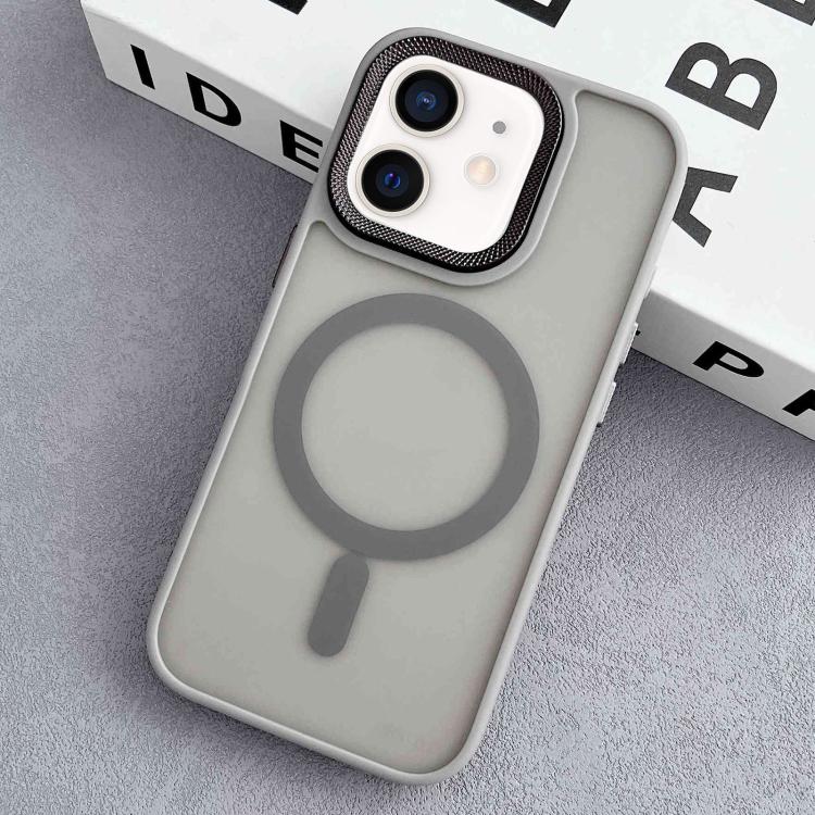 

For iPhone 12 Diamond Lens Frame PC Hybrid TPU MagSafe Phone Case(Grey)