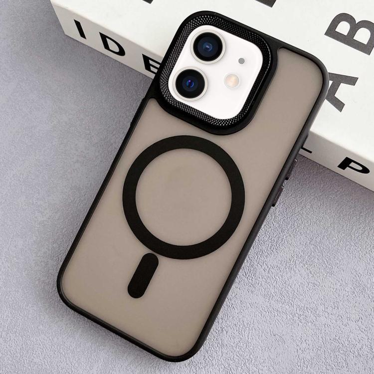 

For iPhone 12 Diamond Lens Frame PC Hybrid TPU MagSafe Phone Case(Black)