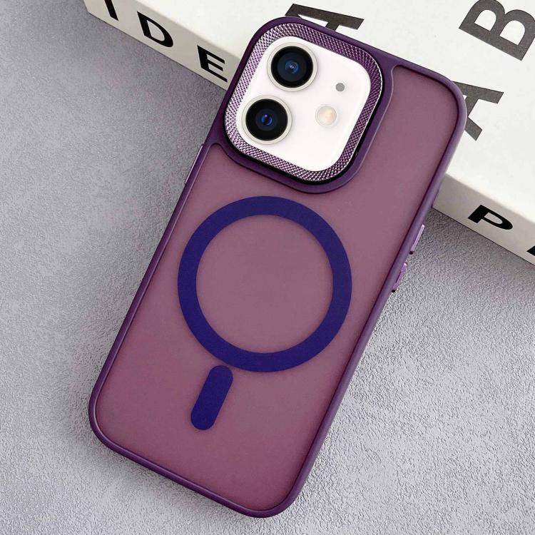 

For iPhone 12 Diamond Lens Frame PC Hybrid TPU MagSafe Phone Case(Purple)