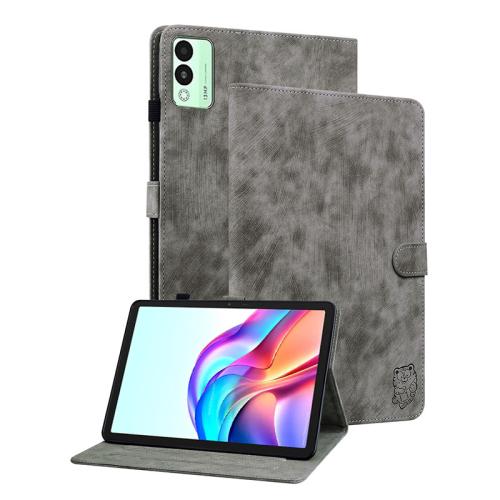 

For Tecno Megapad 11 Tiger Pattern Flip Leather Tablet Case(Grey)