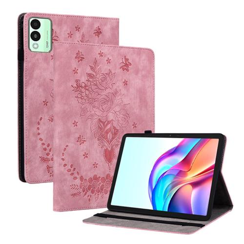 

For Tecno Megapad 11 Butterfly Rose Embossed Leather Tablet Case(Pink)