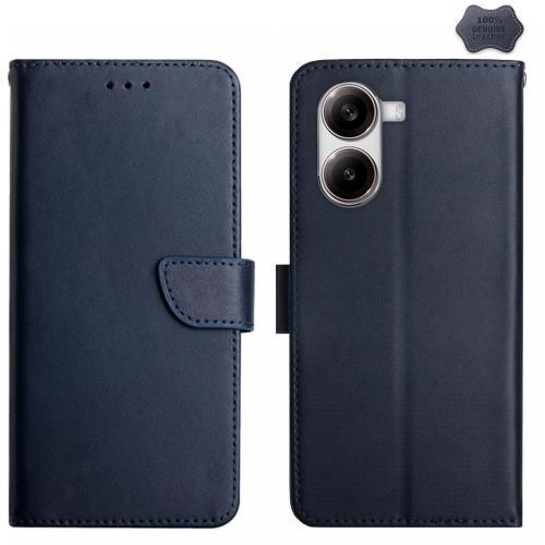 

For Xiaomi Poco X7 Pro Genuine Leather Fingerprint-proof Flip Phone Case(Blue)