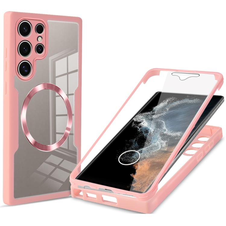 

For Samsung Galaxy S22 Ultra 5G CD Texture MagSafe Phone Case(Pink)
