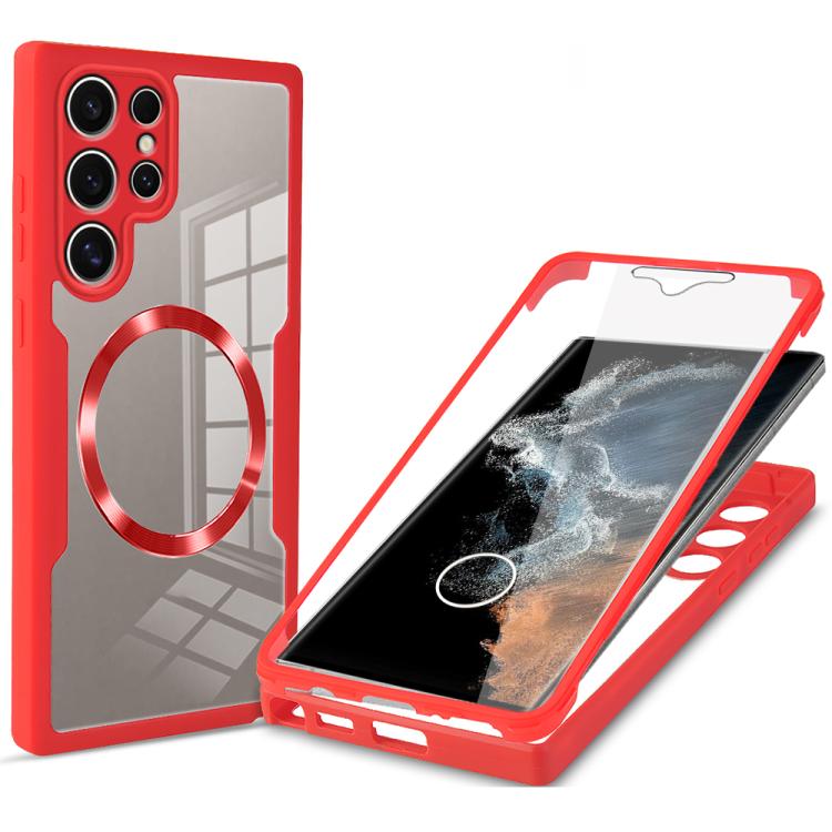 

For Samsung Galaxy S22 Ultra 5G CD Texture MagSafe Phone Case(Red)