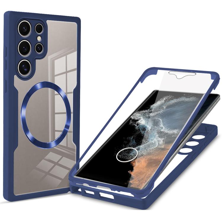 

For Samsung Galaxy S22 Ultra 5G CD Texture MagSafe Phone Case(Blue)