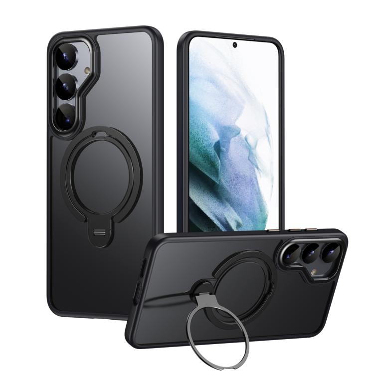 

For Samsung Galaxy S25 5G Double Ring MagSafe Magnetic Holder Phone Case(Matte Black)