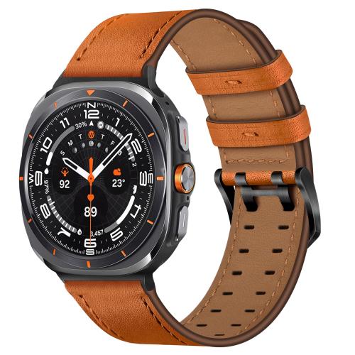 

For Samsung Galaxy Watch Ultra 47mm Double Buckle Genuine Leather Watch Band(Orange)