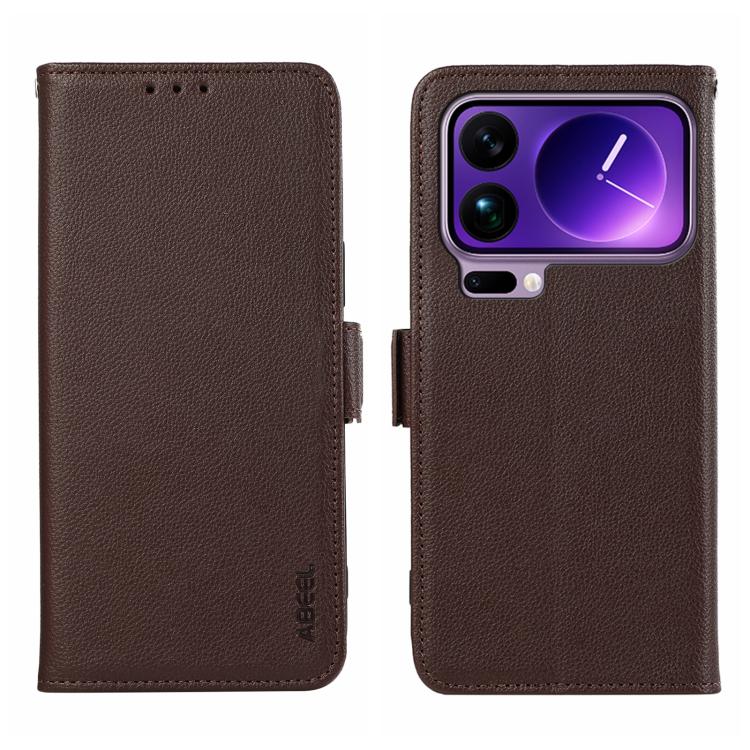 

For Xiaomi 17 Pro ABEEL Side-Magnetic Litchi Pattern Leather RFID Phone Case(Brown)