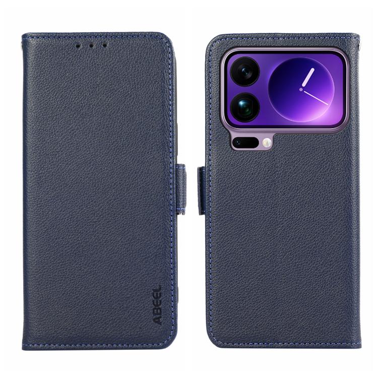 

For Xiaomi 17 Pro Max ABEEL Side-Magnetic Litchi Pattern Leather RFID Phone Case(Blue)