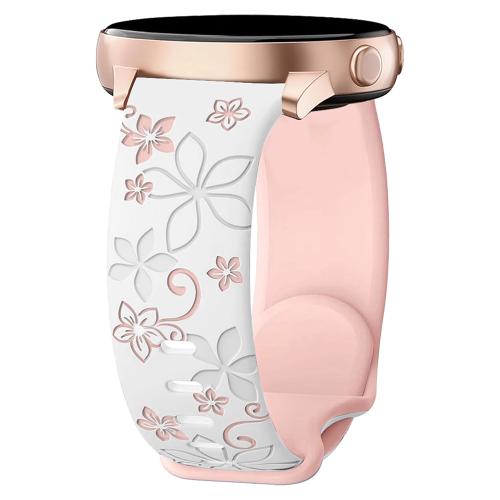 

20mm Two Color Bauhinia Embossed Silicone Watch Band(White Pink)