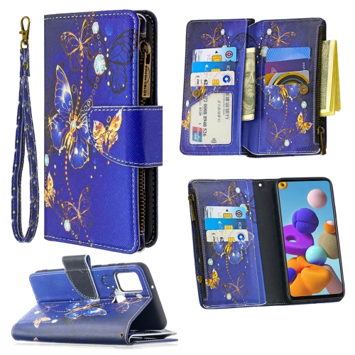 

For Samsung Galaxy A21s Colored Drawing Pattern Zipper Horizontal Flip Leather Case with Holder & Card Slots & Wallet(Purple Butterfly)