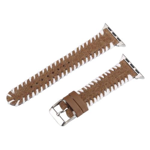 

For Apple Watch 46mm / 49mm / 45mm / 44mm Retro Stitched Wool Genuine Leather Watch Band(White Brown)