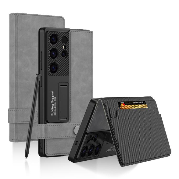 

For Samsung Galaxy S25 Ultra 5G GKK Flip Wallet Leather Phone Case, Frosted Series, Not Included Pen(Frosted Grey)