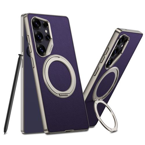 

For Samsung Galaxy S25 Ultra 5G GKK Metal Paint Skin Feel Leather Phone Case With Magnetic Rotating Holder, Not Included Pen(Purple)