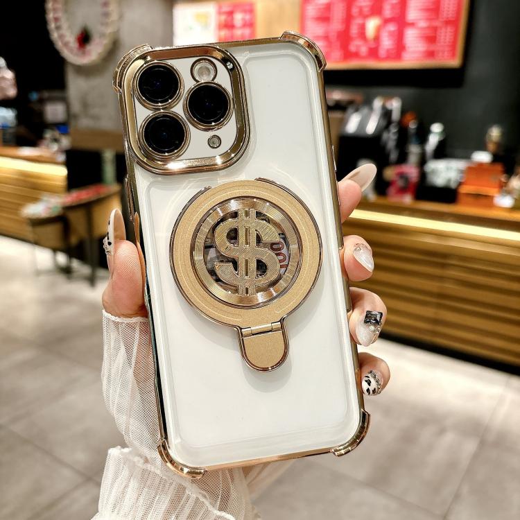 

For iPhone 11 Pro Space MagSafe Holder Phone Case with Lens Film(Gold)