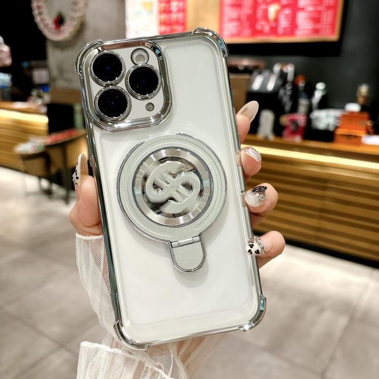 

For iPhone 11 Pro Space MagSafe Holder Phone Case with Lens Film(Silver)