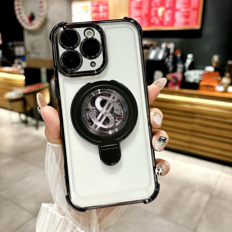 

For iPhone 11 Pro Max Space MagSafe Holder Phone Case with Lens Film(Black)