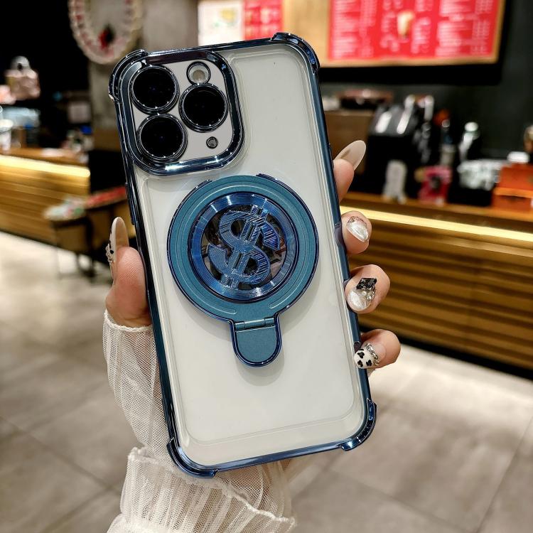 

For iPhone 11 Pro Max Space MagSafe Holder Phone Case with Lens Film(Blue)