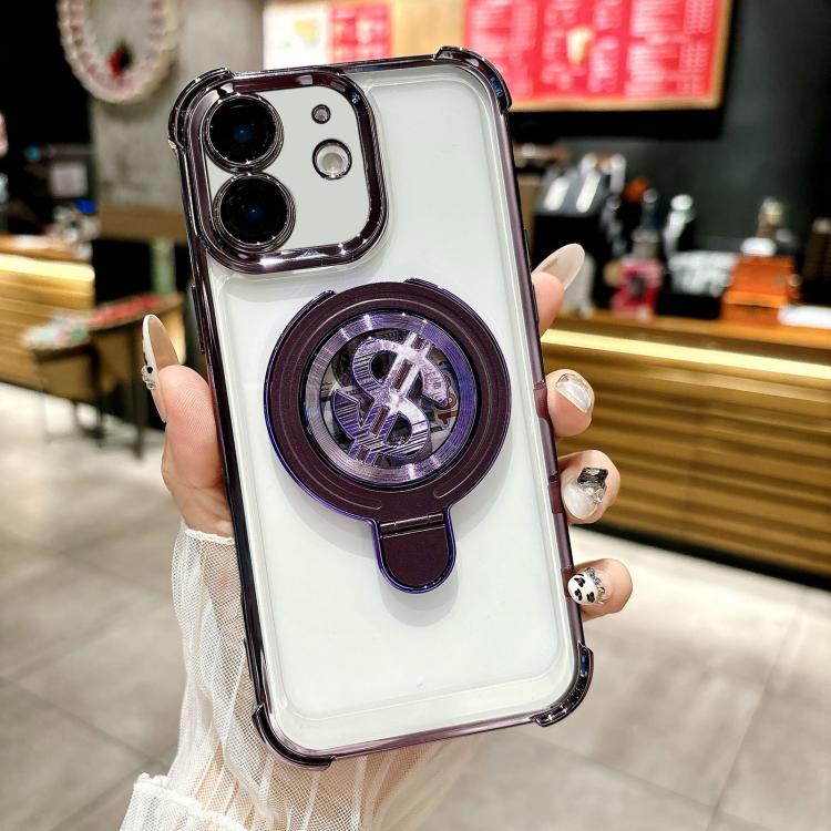 

For iPhone 12 Space MagSafe Holder Phone Case with Lens Film(Purple)