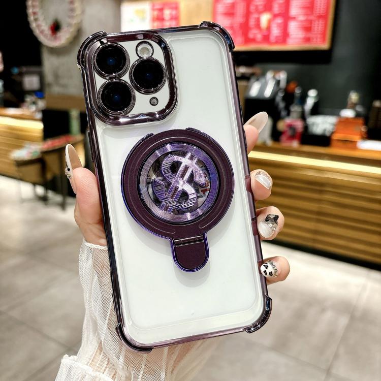 

For iPhone 12 Pro Space MagSafe Holder Phone Case with Lens Film(Purple)
