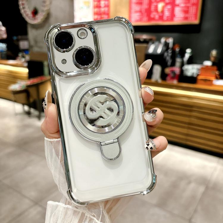 

For iPhone 13 Space MagSafe Holder Phone Case with Lens Film(Silver)